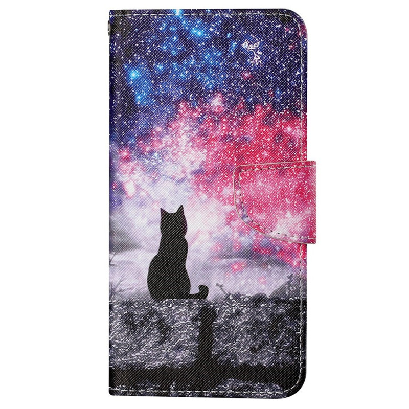 Capa iPhone 15 Chat au Clair de Lune com cordão de segurança