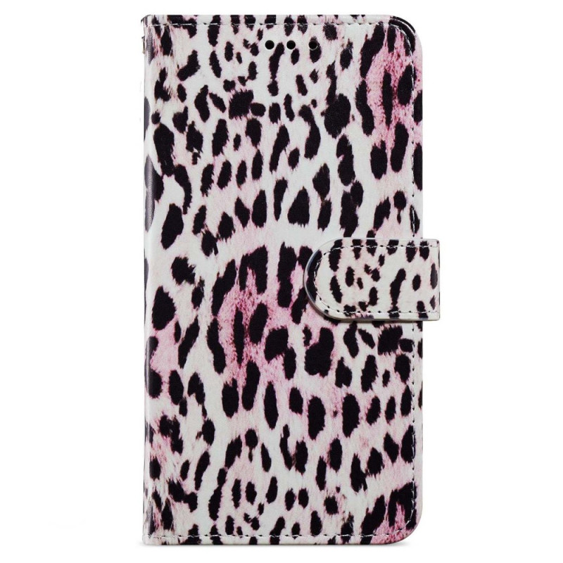 Capa para iPhone 15 Plus com efeito de pele de leopardo e alça