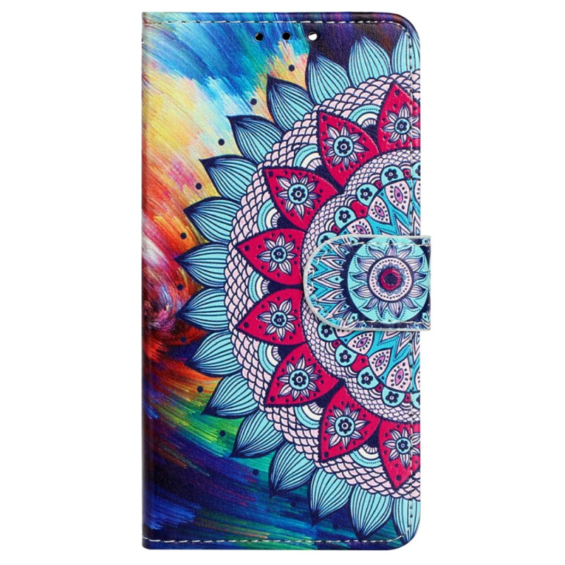 Capa para iPhone 15 Plus Mandala colorida com correia