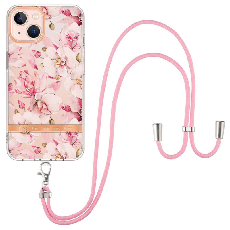 Capa para iPhone 15 Plus com cordão de flores