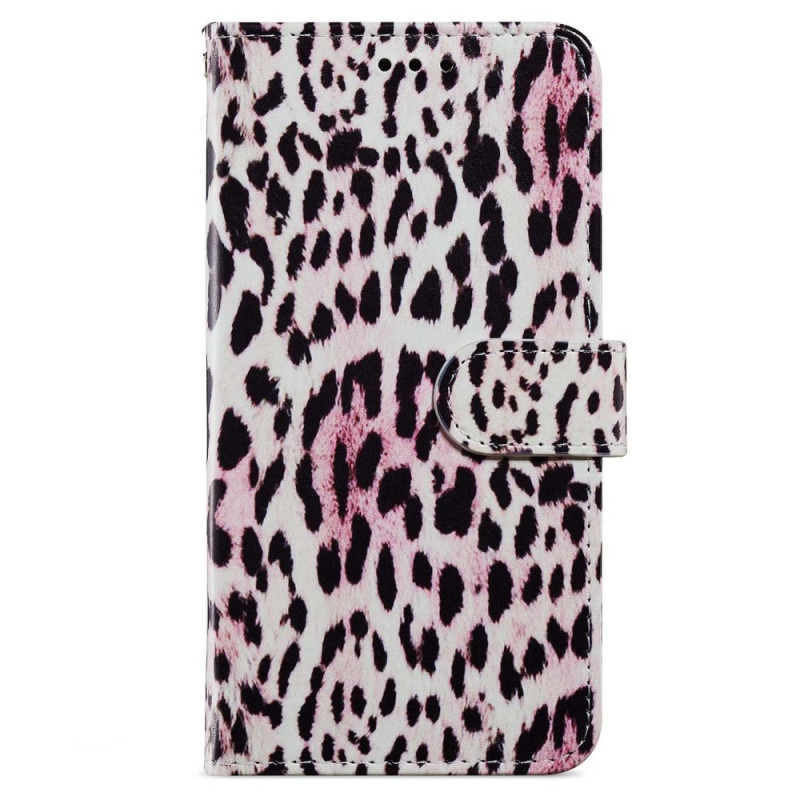 Capa para iPhone 15 Pro com efeito de pele de leopardo e alça