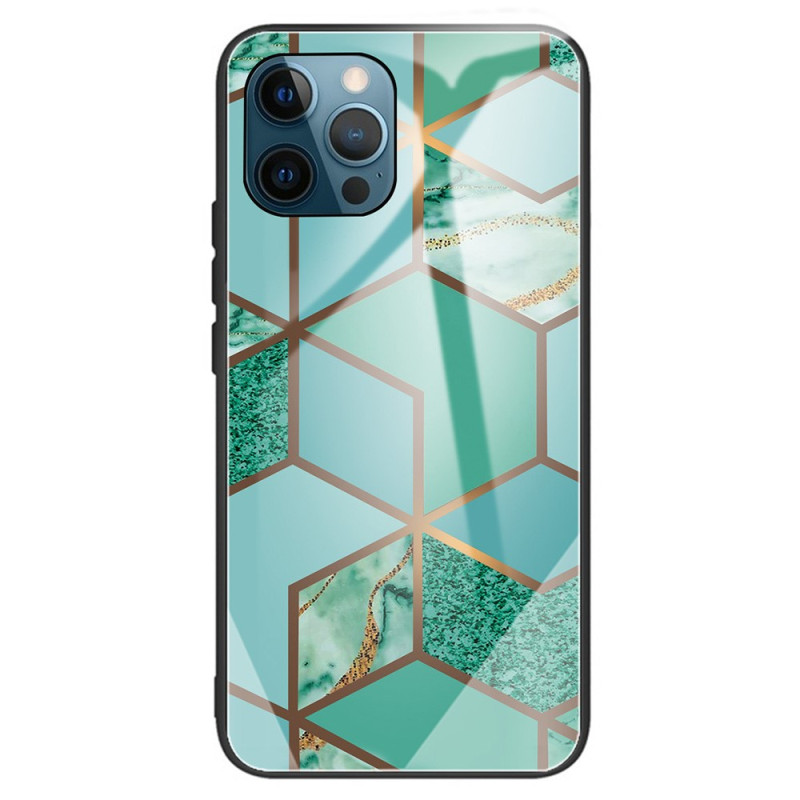 Capa para iPhone 15 Pro em vidro temperado com mármore geométrico