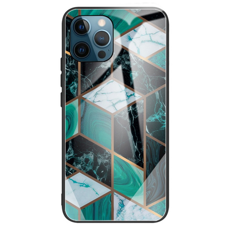 Capa para iPhone 15 Pro em vidro temperado com mármore geométrico