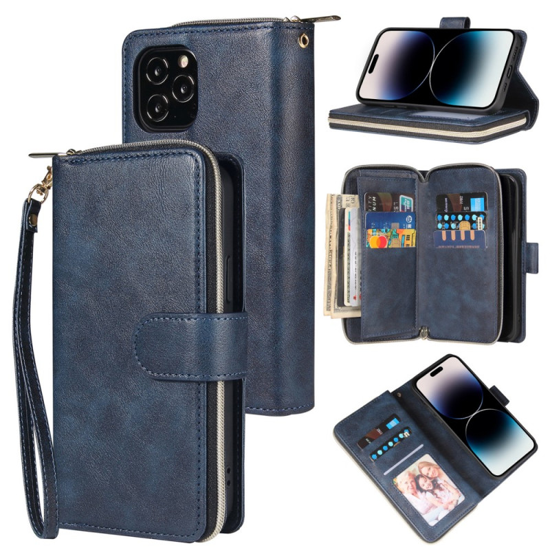 Capa multifunções para iPhone 15 com bolso com fecho