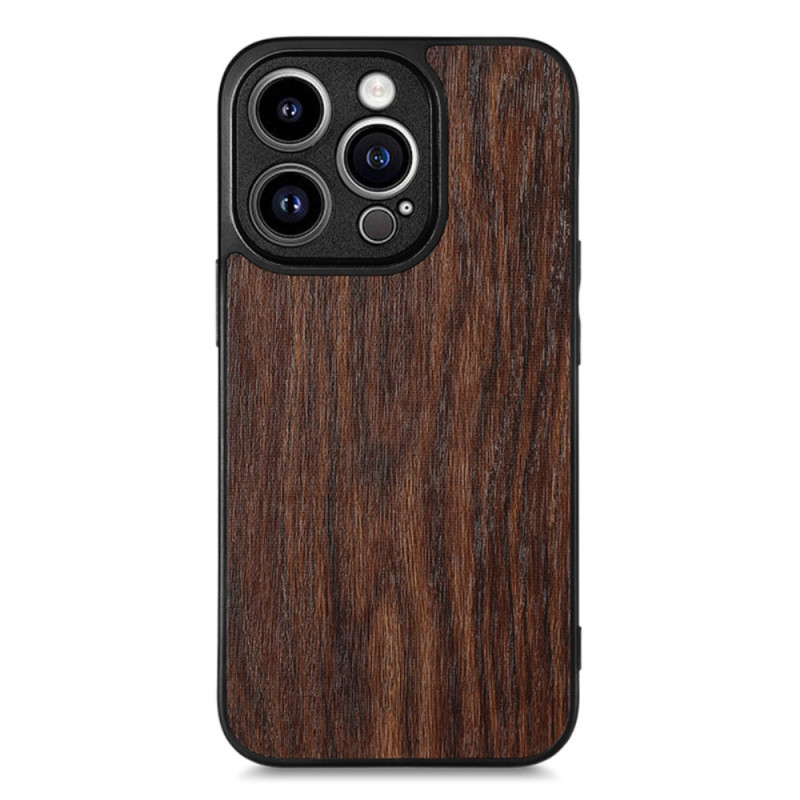 Capa de couro com efeito madeira para iPhone 15 Plus Style