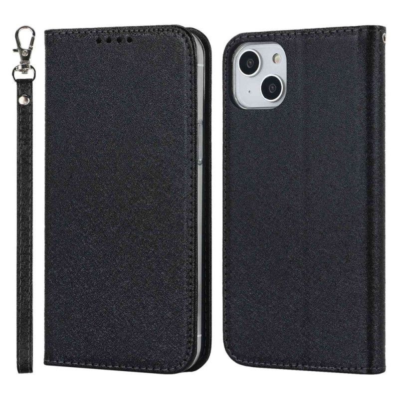 Capa flip para iPhone 15 Plus estilo couro macio com correia