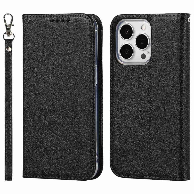 Capa flip para iPhone 15 Pro Max estilo couro macio com correia