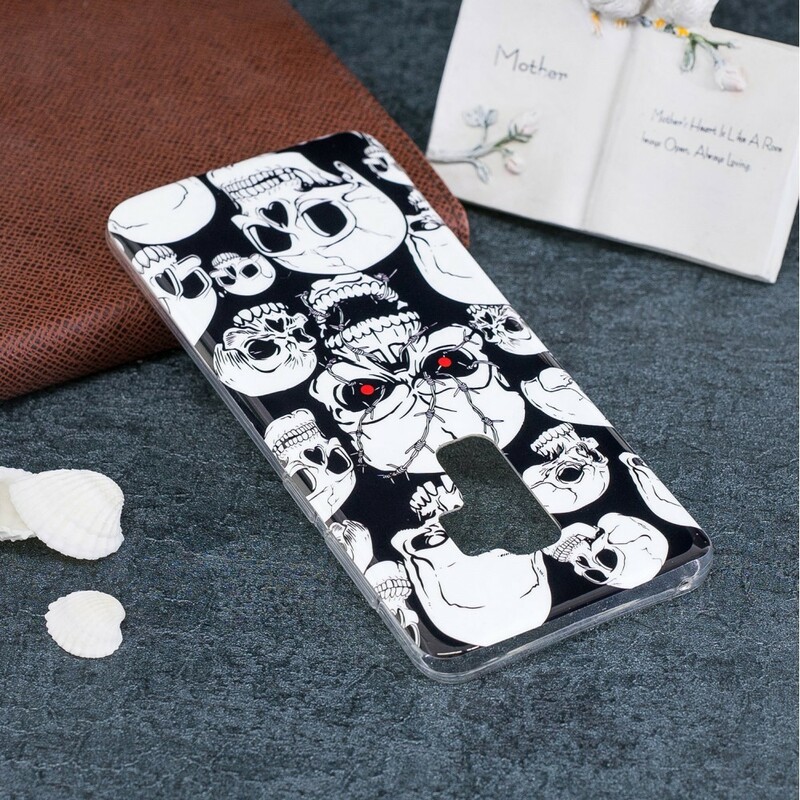 Capa Fluorescente Samsung Galaxy S9 Caution Skulls