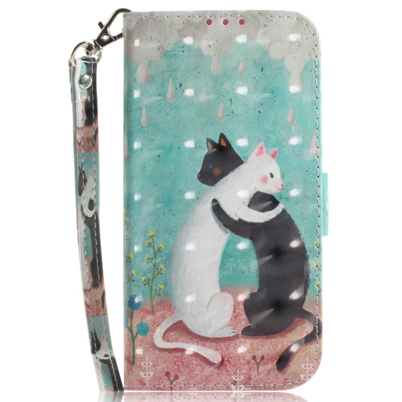 Capa Samsung Galaxy S23 FE Gato branco Gato preto com correia