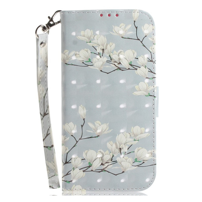 Capa com bracelete para Moto G14 White Magnolias