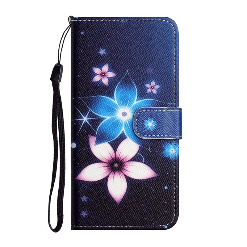 Capa com cordão para Moto G14 Flores Lunares