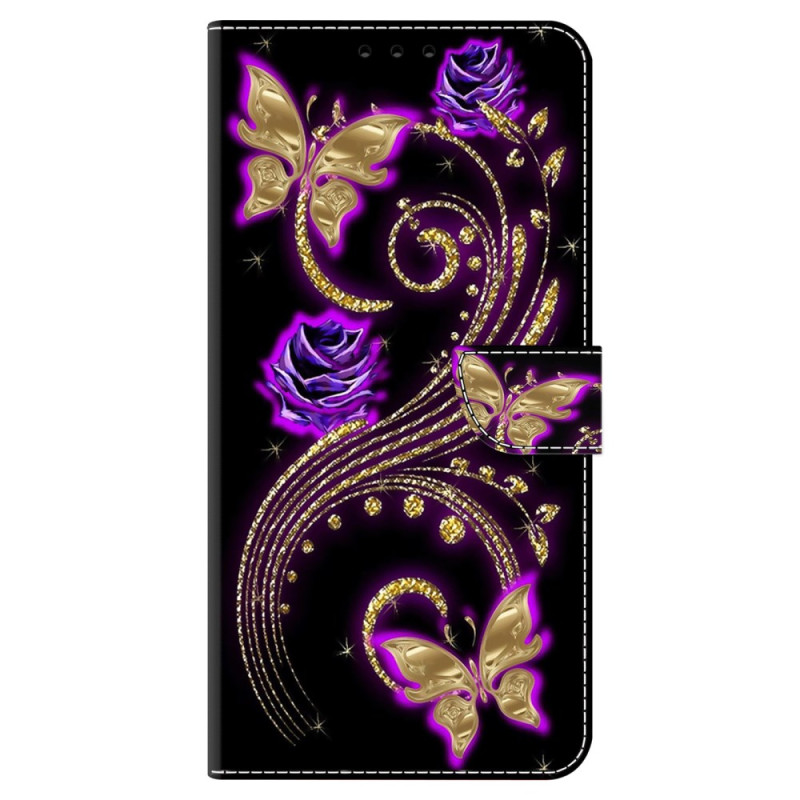 Capa para Samsung Galaxy S24 5G Flores roxas e borboletas