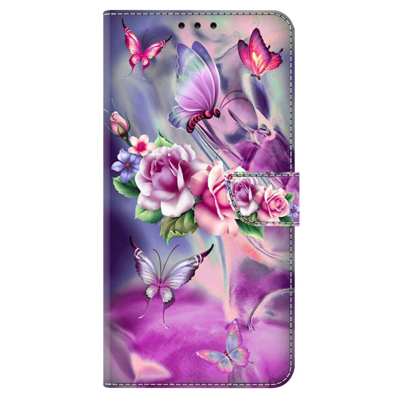 Capa para Samsung Galaxy S24 5G Borboletas e flores roxas