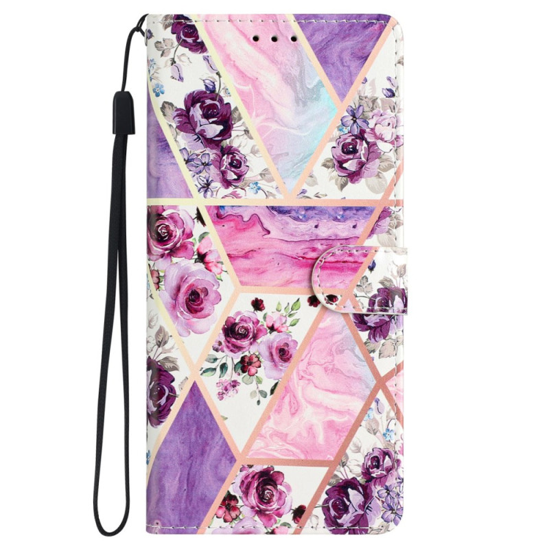 Capa para Samsung Galaxy S24 5G Marble Strap Flores roxas