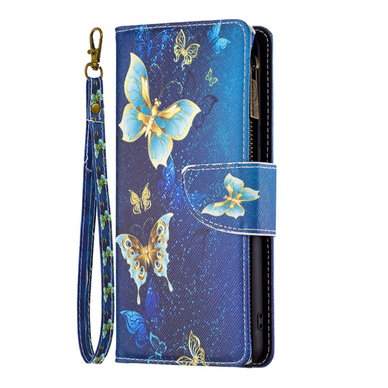Capa para Samsung Galaxy S24 5G Wallet Gold Butterflies with Strap