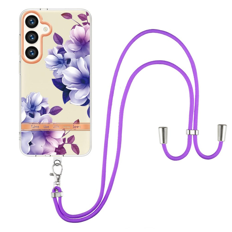 Capa com cordão floral para Samsung Galaxy S24 5G