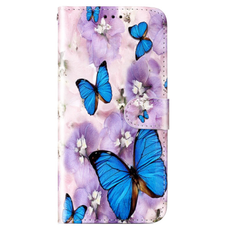 Capa para Moto G84 5G Flores e borboletas roxas com fita adesiva