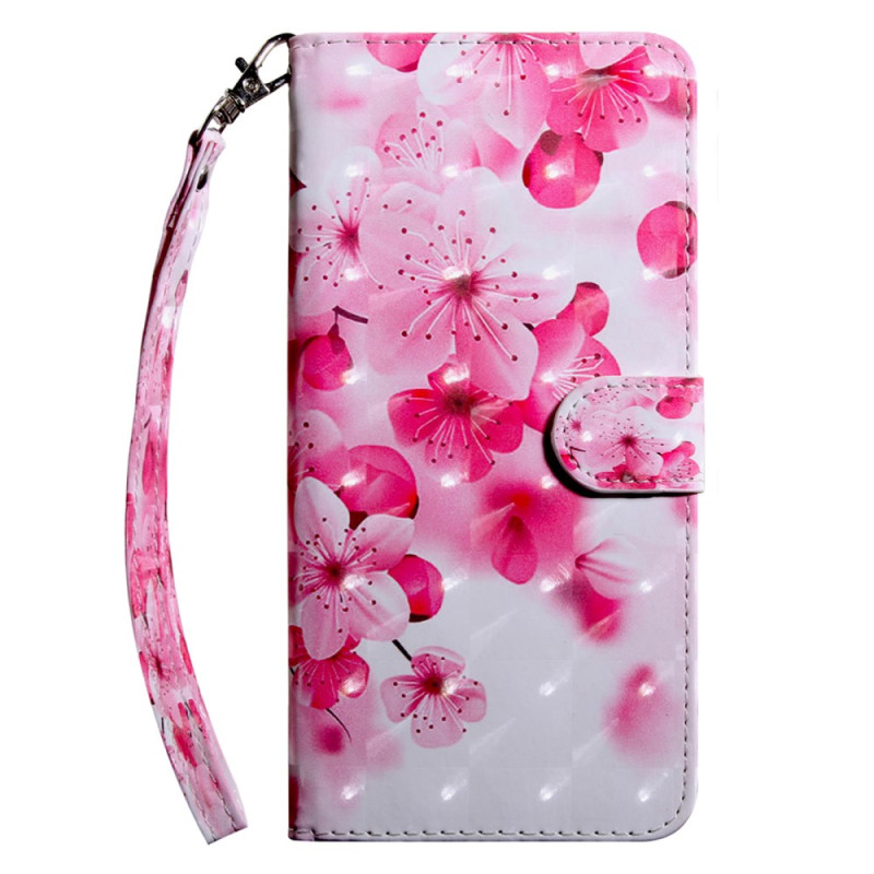 Capa para Moto G54 5G com alça de flores vermelhas