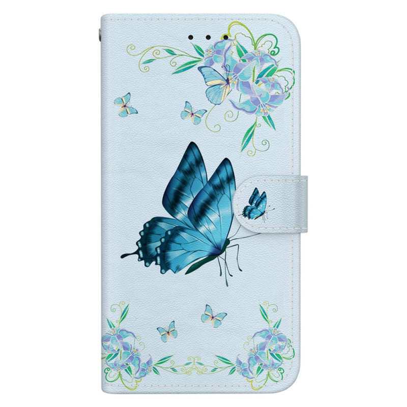 Capa para Moto G54 5G azul com borboleta e flores