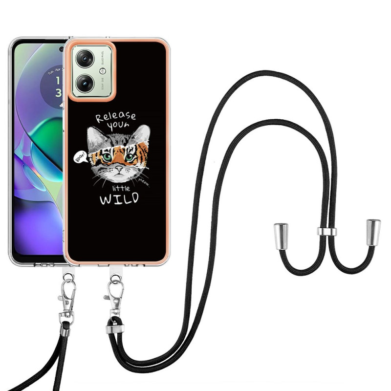 Capa com cordão Motorola Moto G54 5G Gato e Tigre