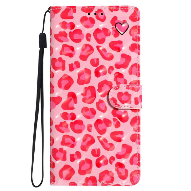 Capa com cordão para Xiaomi Redmi 13C / Poco C65 Rosa com impressão de leopardo