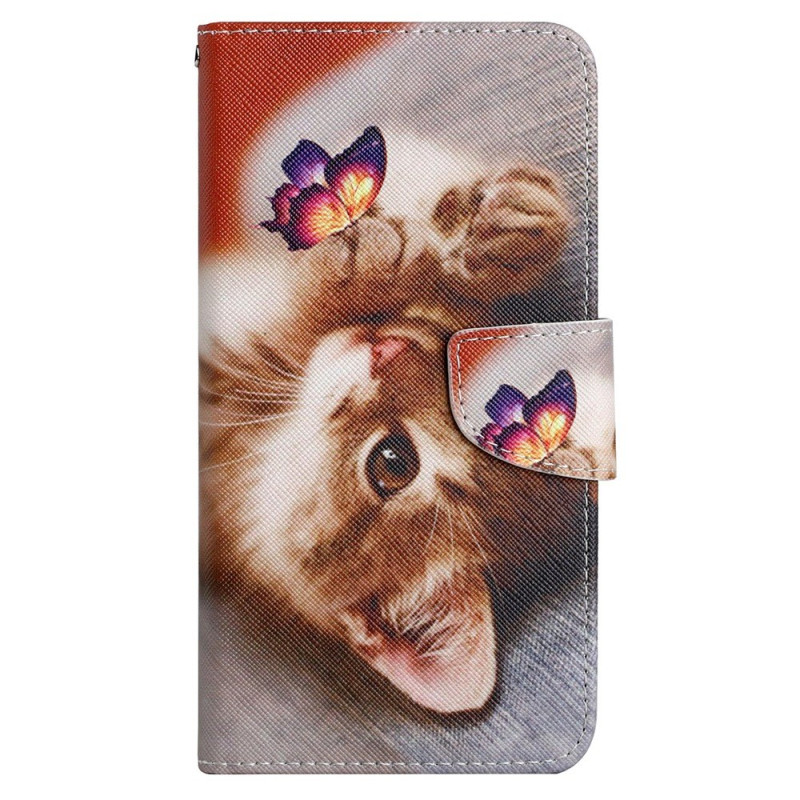 Capa para Xiaomi Redmi 13C / Poco C65 com borboleta e alça de gato