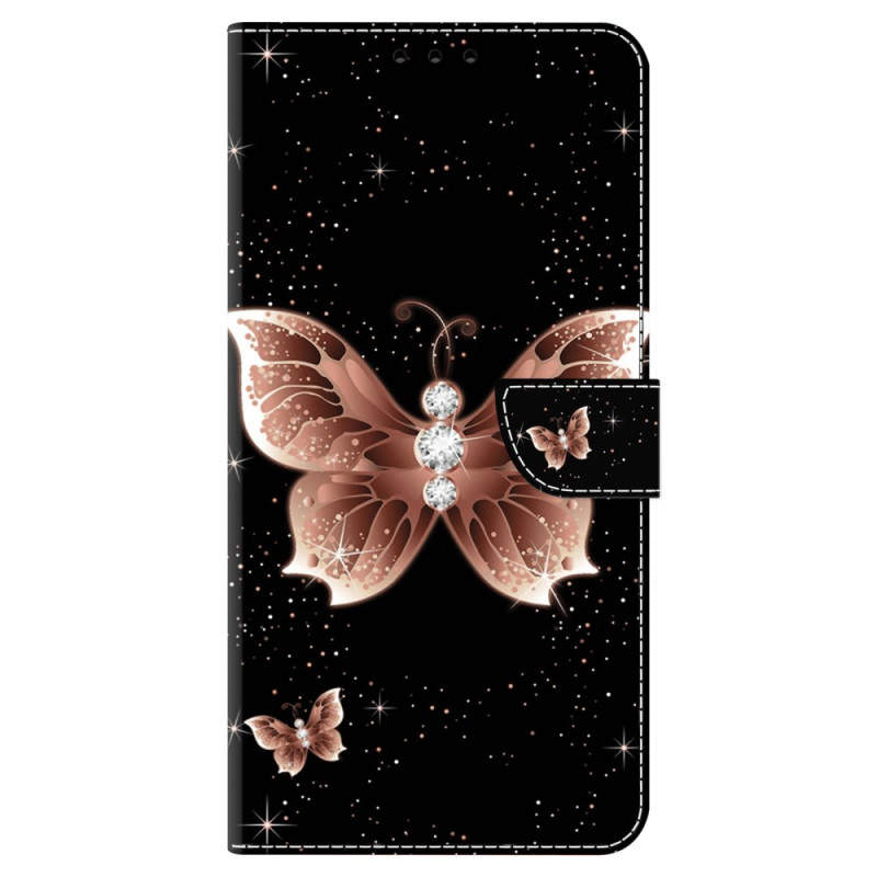 Capa para Xiaomi Redmi 13C 4G/5G/Poco C65 Rosa Borboletas Diamante