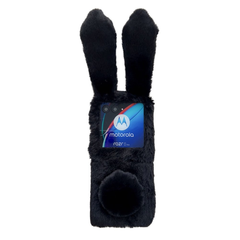 Capa para Motorola Razr 40 Ultra Orelhas de coelho 3D e pelo preto