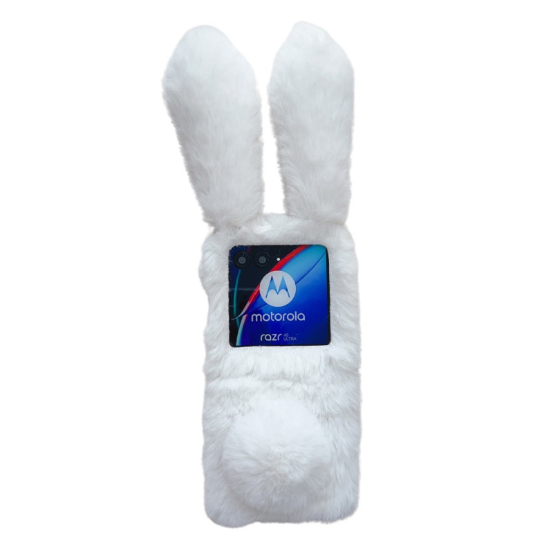 Capa para Motorola Razr 40 Ultra Orelhas e pelo de coelho 3D Branco