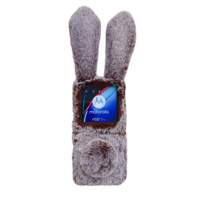 Capa Motorola Razr 40 Ultra Orelhas de coelho e pelo 3D Castanho