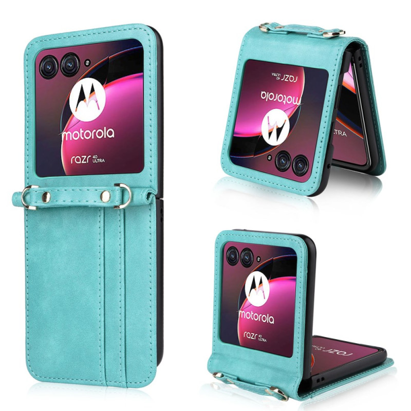 Capa
 Motorola Razr 40 Ultra Capa
 para cartão em pele e alça de ombro