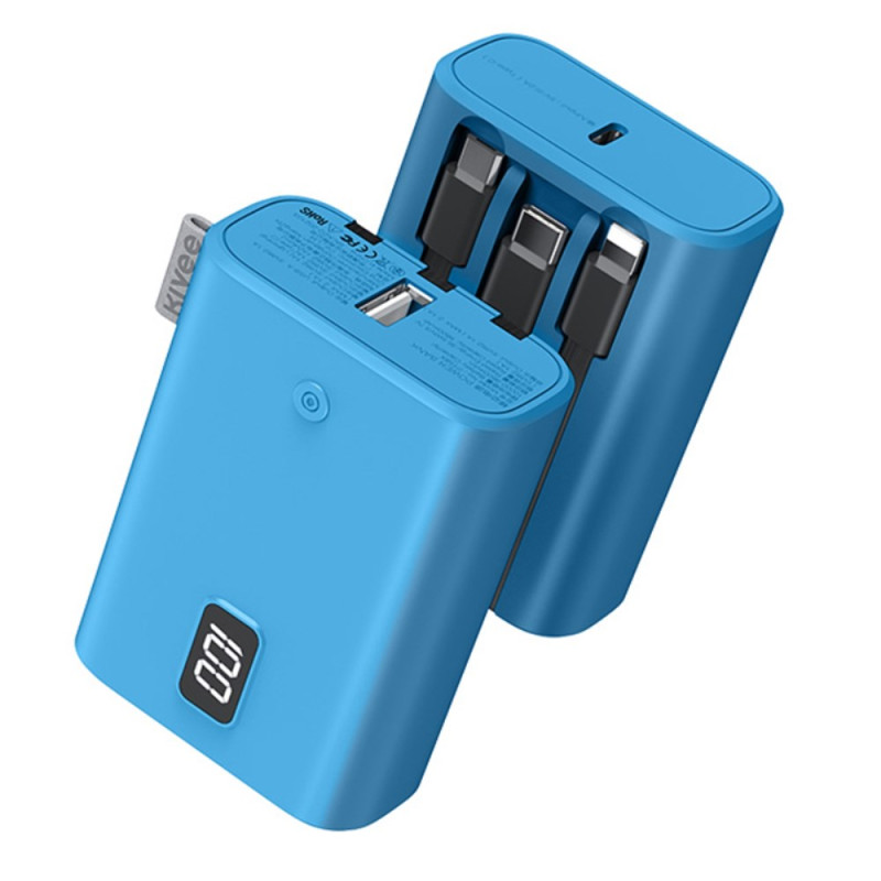 Bateria externa de carregamento rápido com cabo Micro USB+Tipo C+Lightning integrado KIVEE