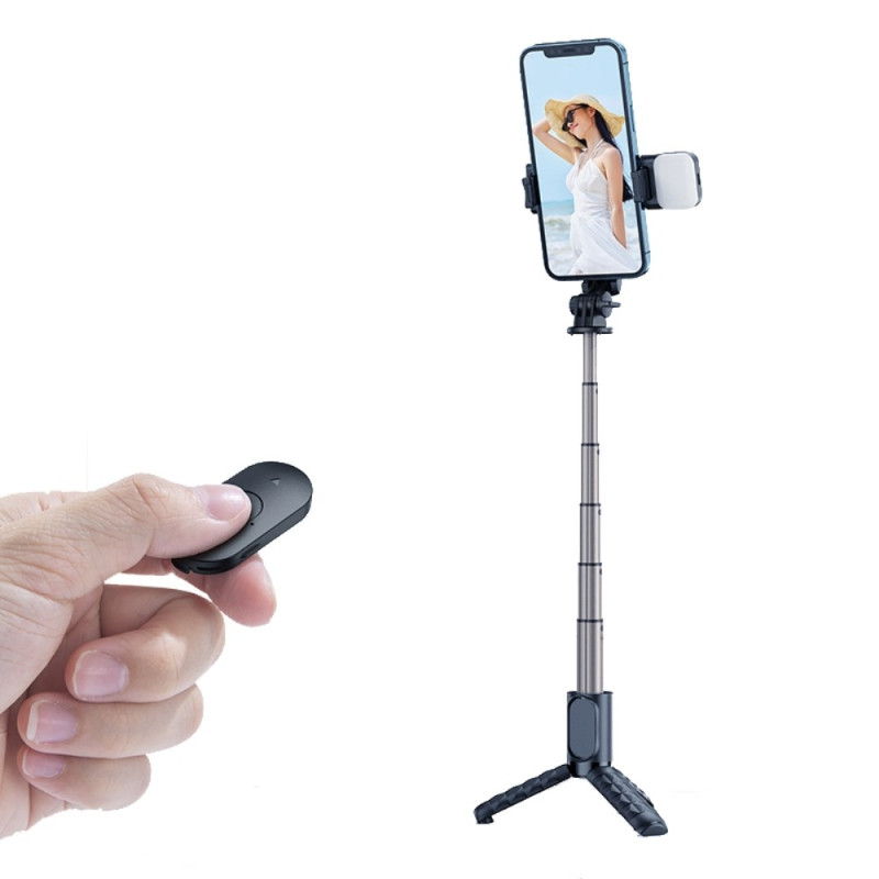 Bastão para selfies extensível com controlo remoto Bluetooth e tripé com luz de preenchimento MCDODO