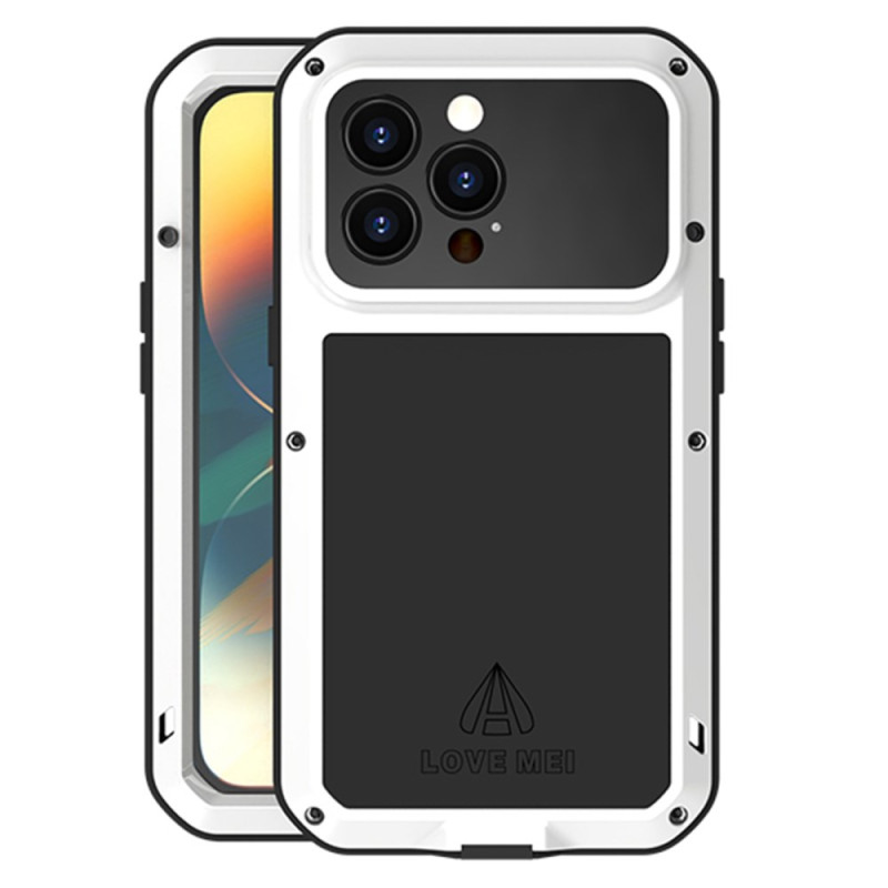 Capa LOVE MEI para iPhone 14 Pro em silicone e metal com proteção de ecrã em vidro temperado