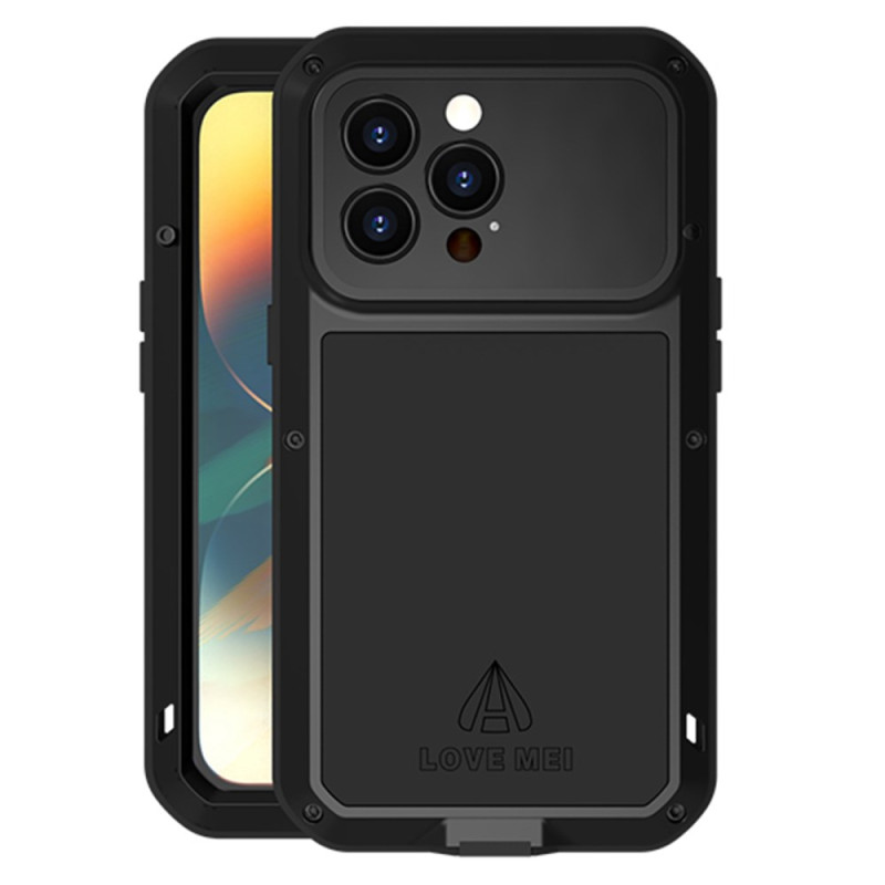 Capa LOVE MEI para iPhone 14 Pro em silicone e metal com proteção de ecrã em vidro temperado