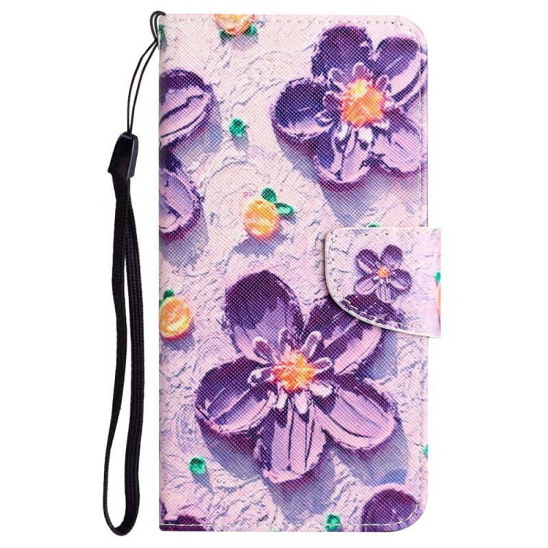 Capa para Samsung Galaxy S24 Plus 5G com alça de flor roxa