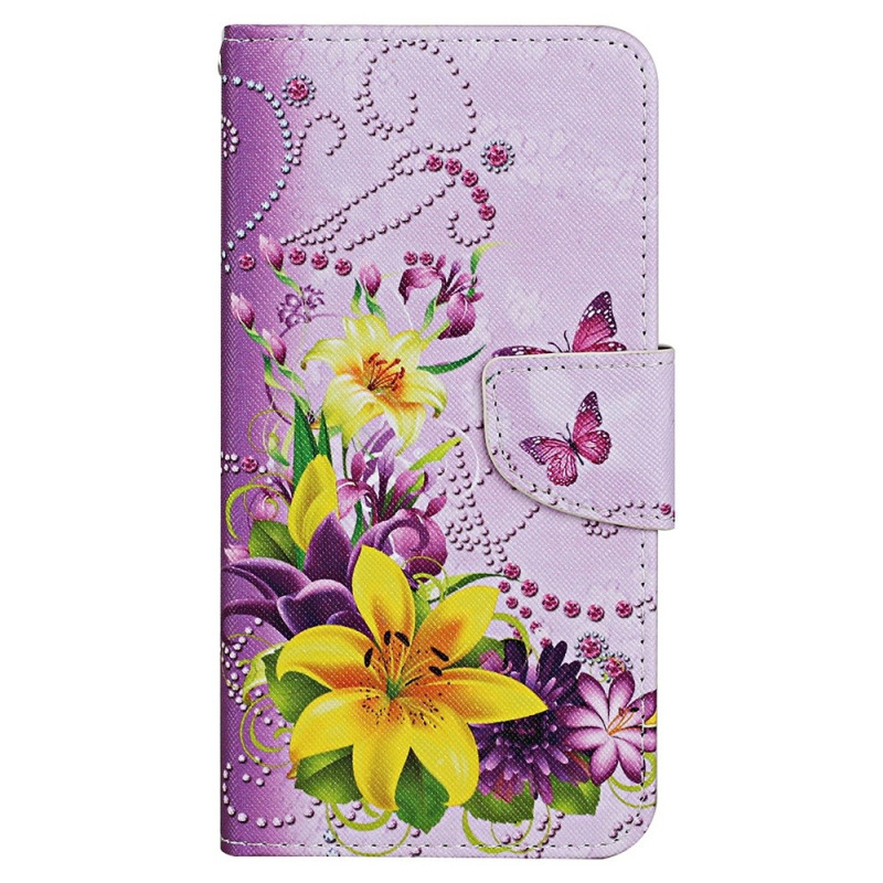 Capa para Samsung Galaxy S24 Plus 5G Flores e borboletas amarelas com fita adesiva