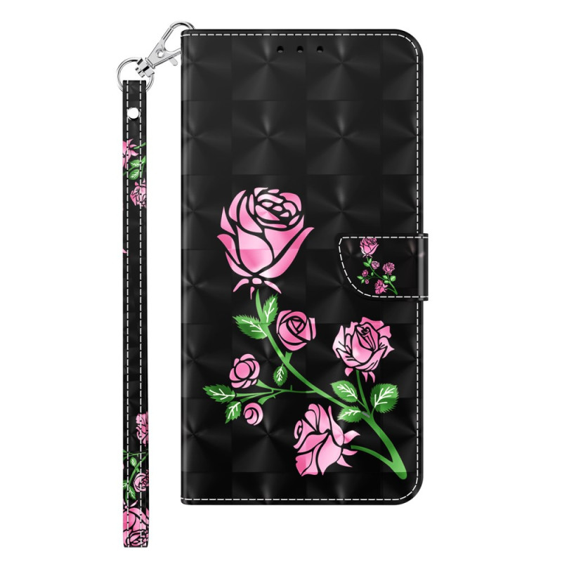 Capa para Samsung Galaxy S24 Plus 5G com alça de flores cor-de-rosa