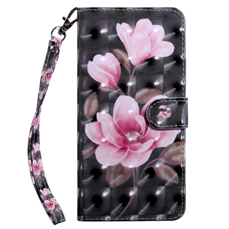 Capa para Samsung Galaxy S24 Plus 5G com alça de flores cor-de-rosa