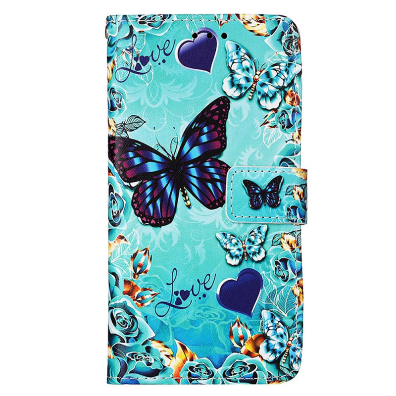 Capa com cordão para Samsung Galaxy S24 Plus 5G com borboletas e corações