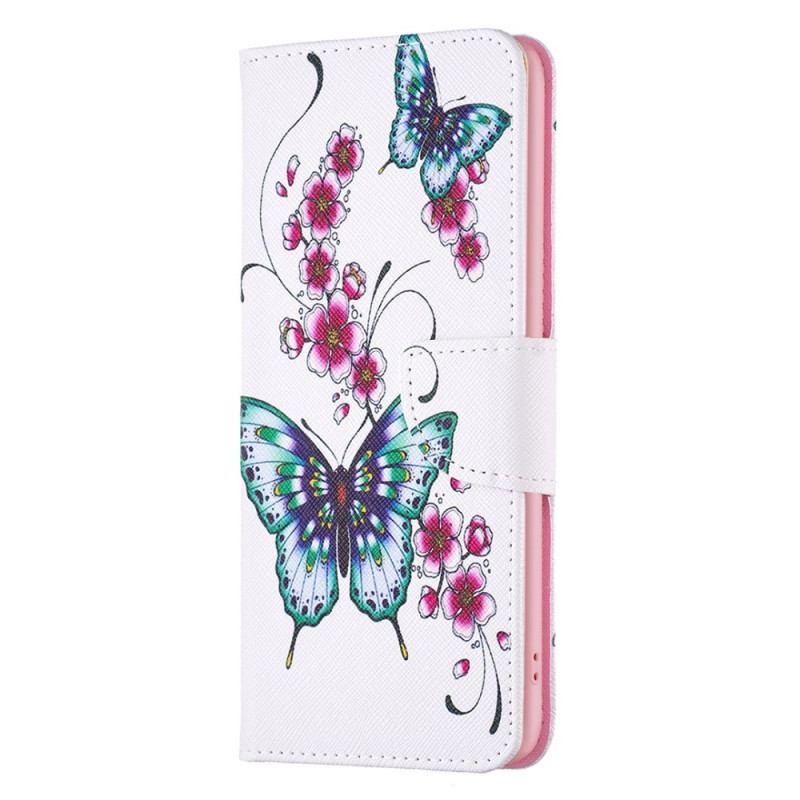Capa para Samsung Galaxy A25 5G Flores e borboletas verdes e cor-de-rosa