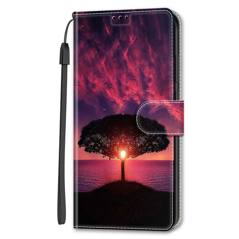 Capa com fita para Samsung Galaxy S24 Ultra 5G em preto com árvore e pôr do sol