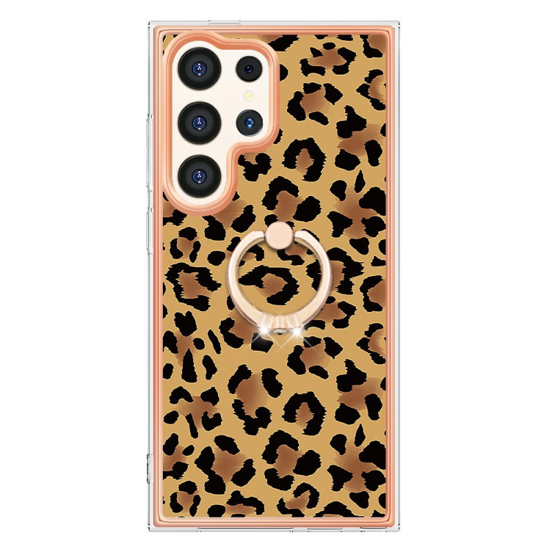 Capa para Samsung Galaxy S24 Ultra5G com anel de suporte com impressão de leopardo