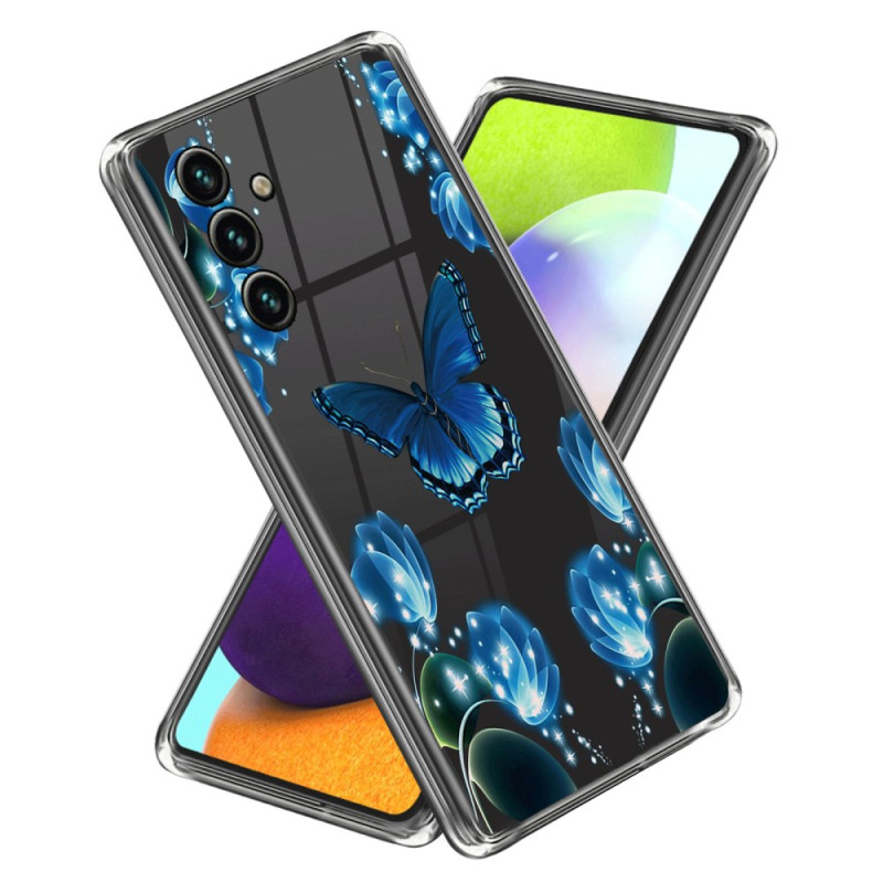 Capa azul borboletas e flores para Samsung Galaxy A25 5G