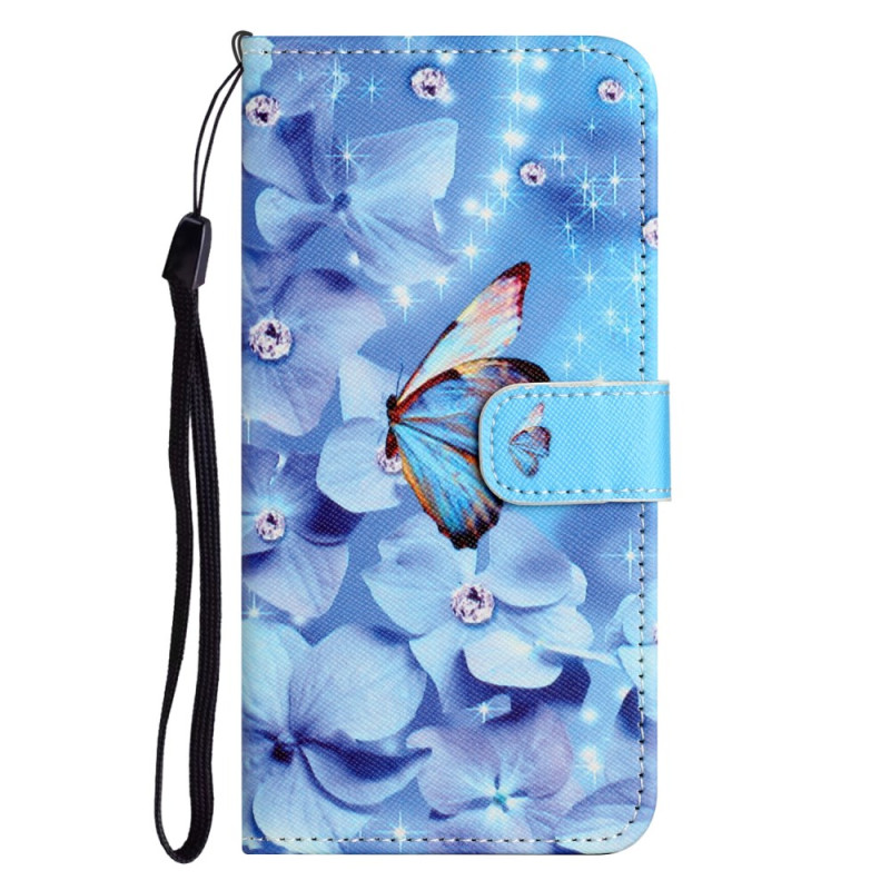 Capa com alça
 para Samsung Galaxy A05s Azul Flores e Borboletas