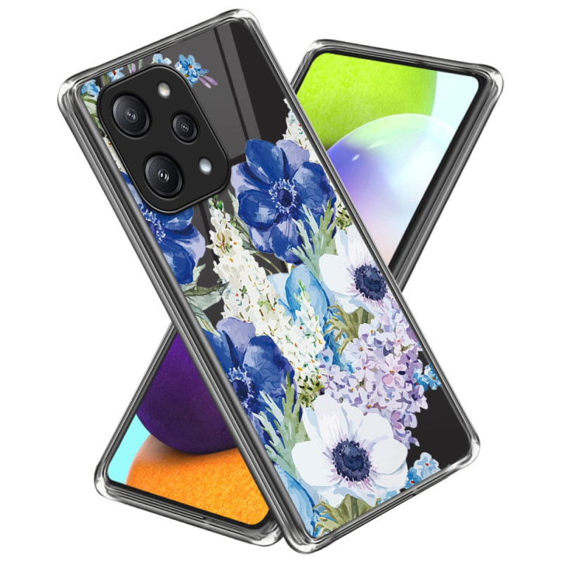 Capa de flores azul e branca Xiaomi Redmi 12 5G / Poco M6 Pro 5G