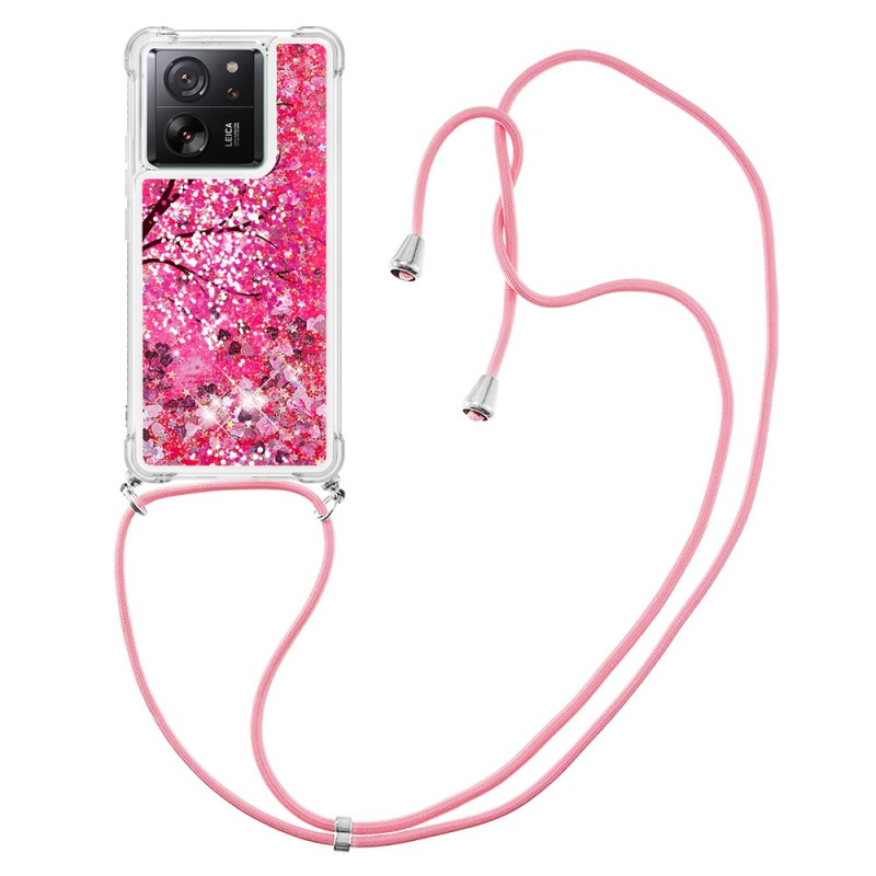 Capa com cordão para Xiaomi 13T / 13T Pro Glitter Cherry Blossom