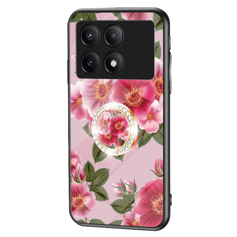 Capa Poco X6 Pro 5G Anel de suporte floral em vidro temperado