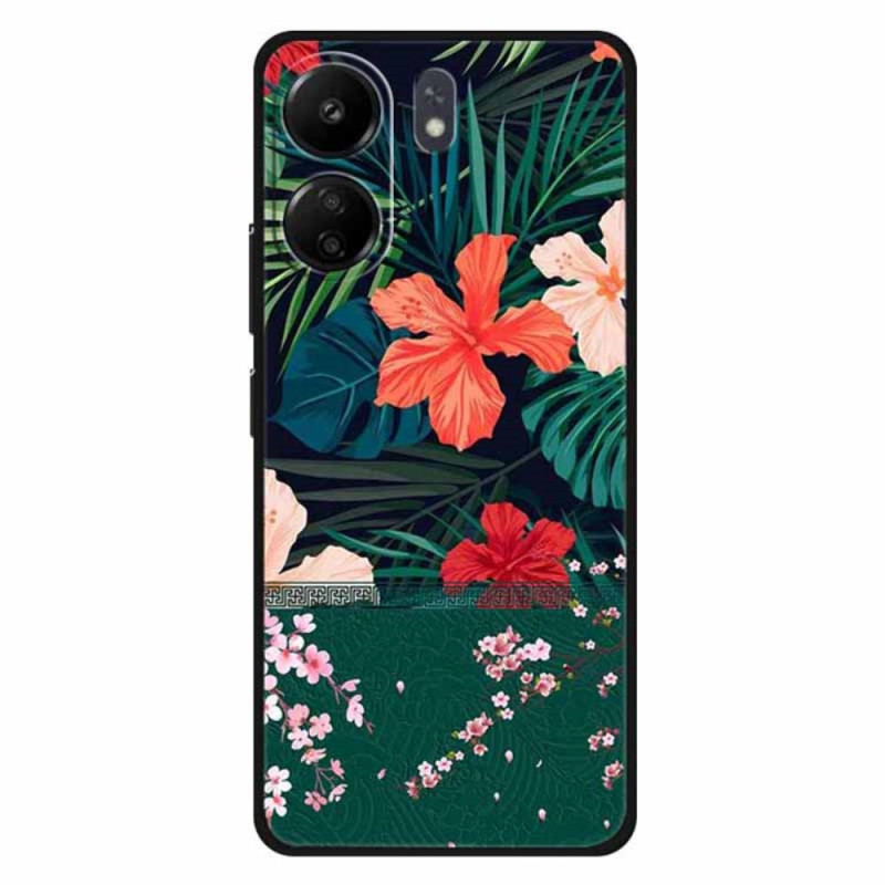 Capa Xiaomi Redmi 13C / Poco C65 Parede de folhas e flores