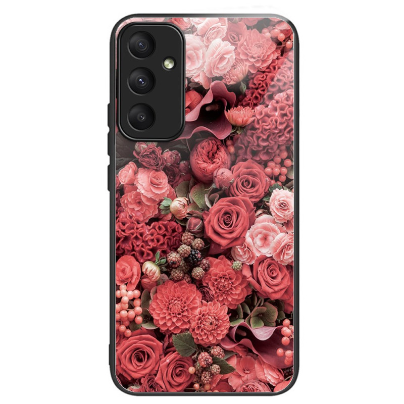 Capa de vidro temperado para Samsung Galaxy A55 5G Flores vermelhas e cor-de-rosa